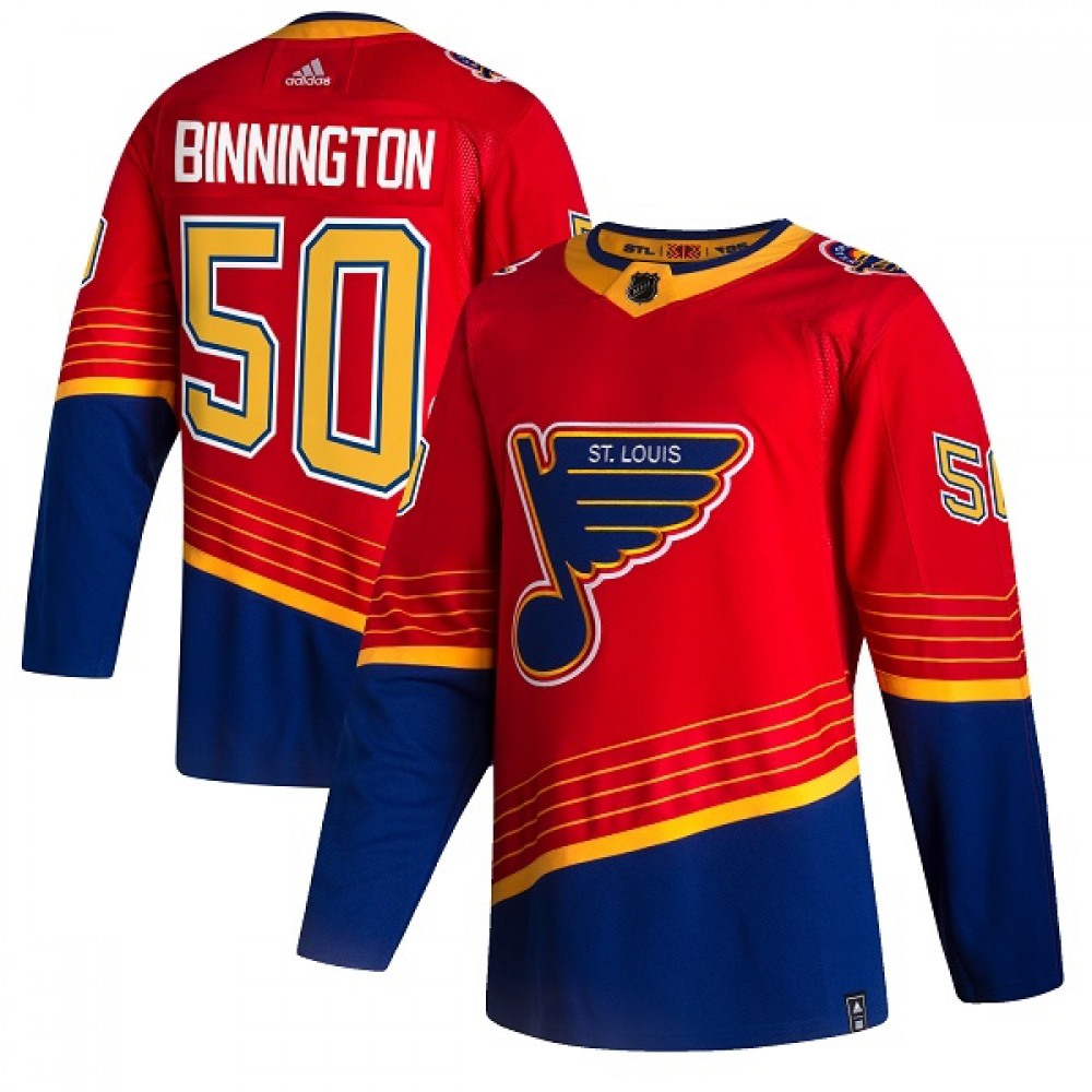 Men's St. Louis Blues #50 Jordan Binnington 2021 Red Reverse Retro Stitched Jersey 1