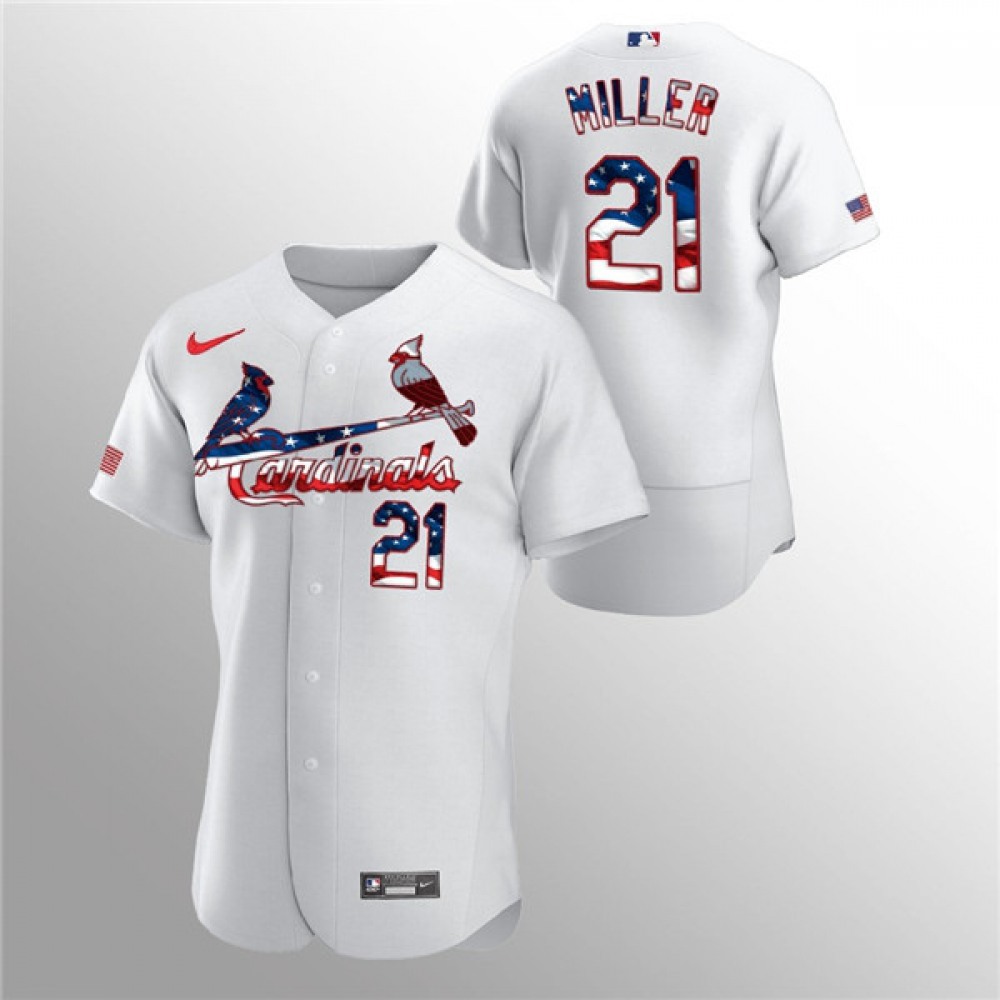 Men's St. Louis Cardinals #21 Andrew Miller White 2020 Stars & Stripes Flex Base Stitched Jersey 1