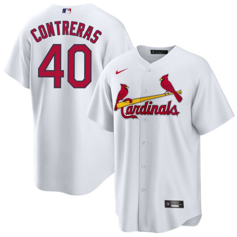 Men's St. Louis Cardinals #40 Willson Contreras White Cool Base Stitched Jersey 1