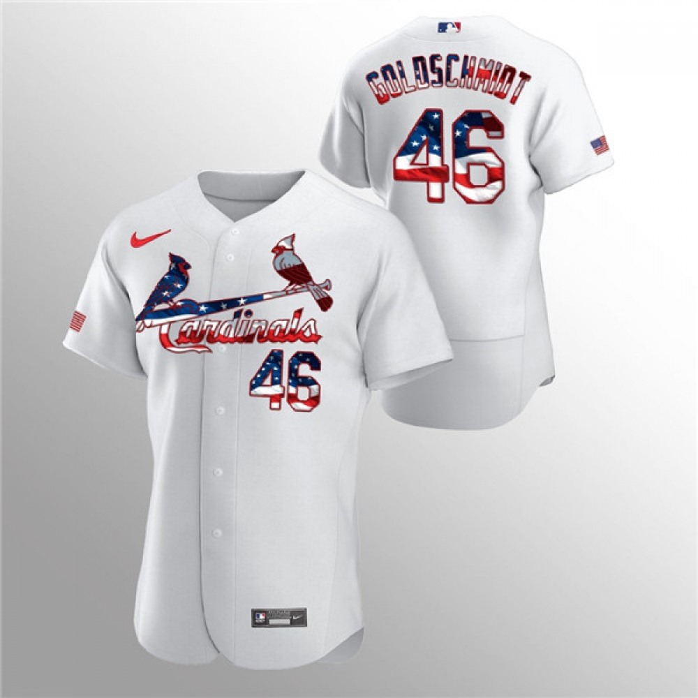 Men's St. Louis Cardinals #46 Paul Goldschmidt White 2020 Stars & Stripes Flex Base Stitched Jersey 1