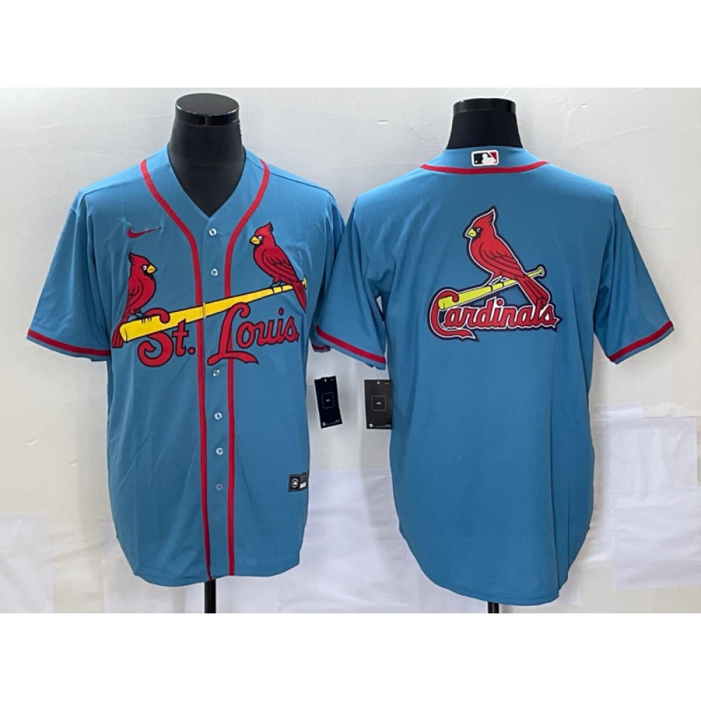 Men's St. Louis Cardinals Blue Big Team Logo in Back Cool Base Stitched Jersey 1