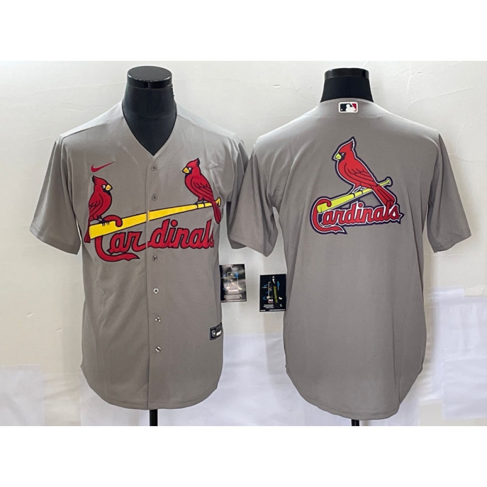 Men's St. Louis Cardinals Grey Big Team Logo in Back Cool Base Stitched Jersey 1