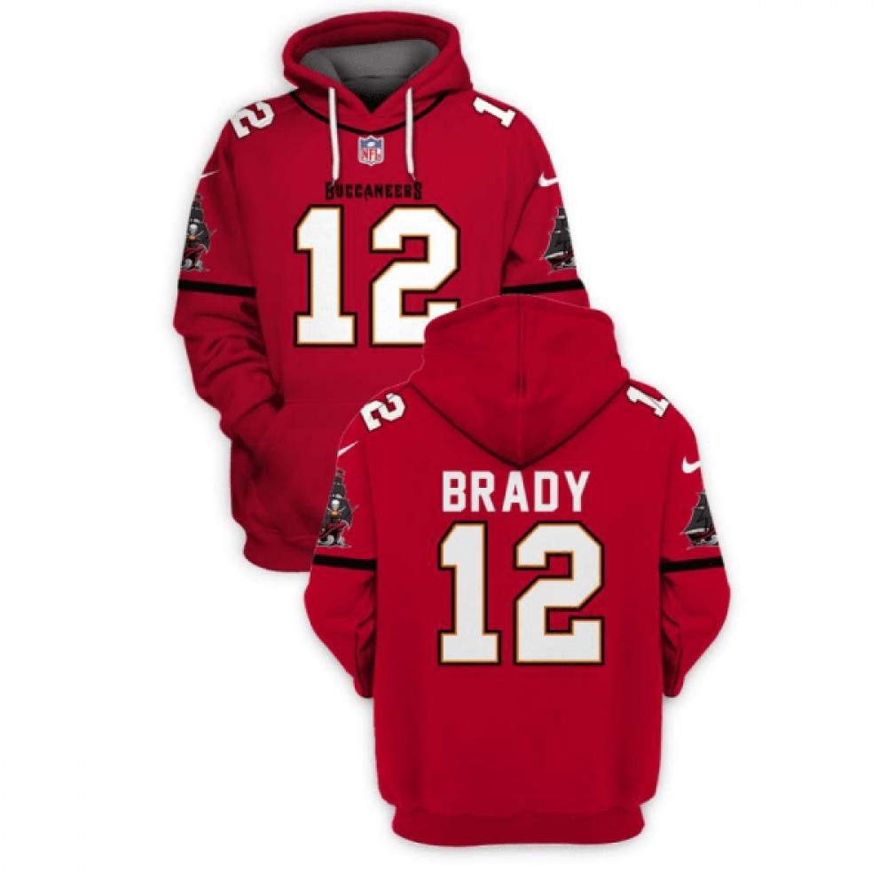 Men's Tampa Bay Buccaneers #12 Tom Brady 2021 Red Pullover Hoodie 1