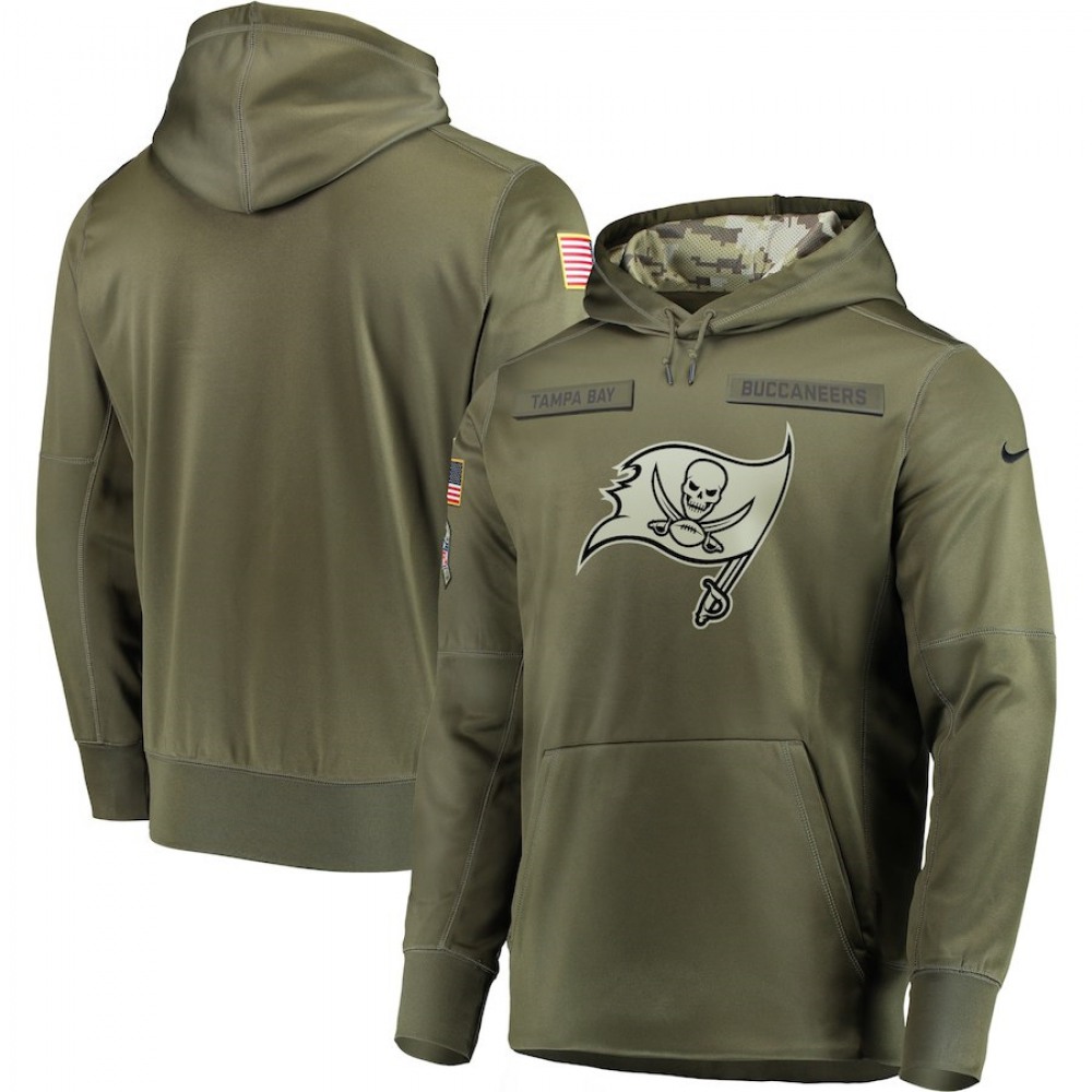 Men's Tampa Bay Buccaneers 2018 Olive Salute to Service Sideline Therma Performance Pullover Stitched NFL Hoodie 1