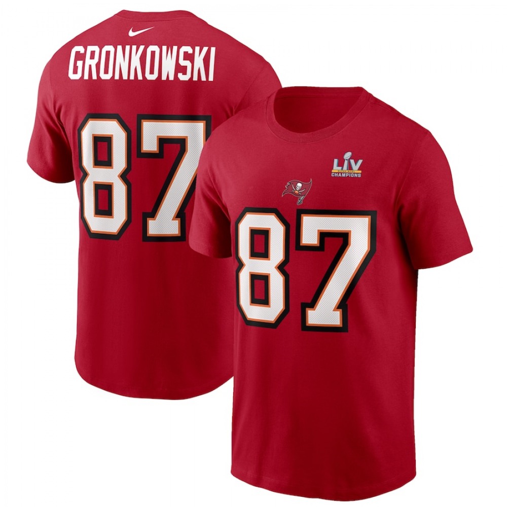 Men's Tampa Bay Buccaneers #87 Rob Gronkowski Red Super Bowl LV NFL T-Shirt 1