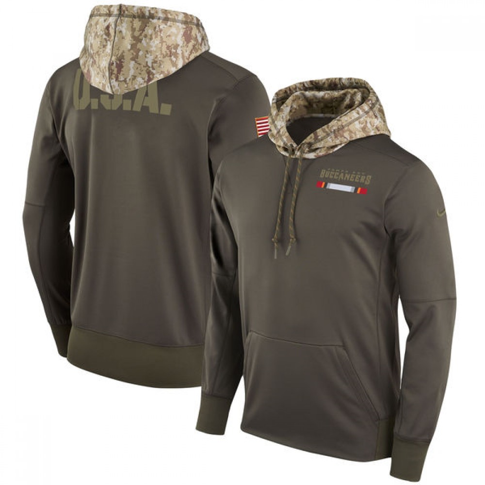 Men's Tampa Bay Buccaneers Olive Salute to Service Sideline Therma Pullover Hoodie 1