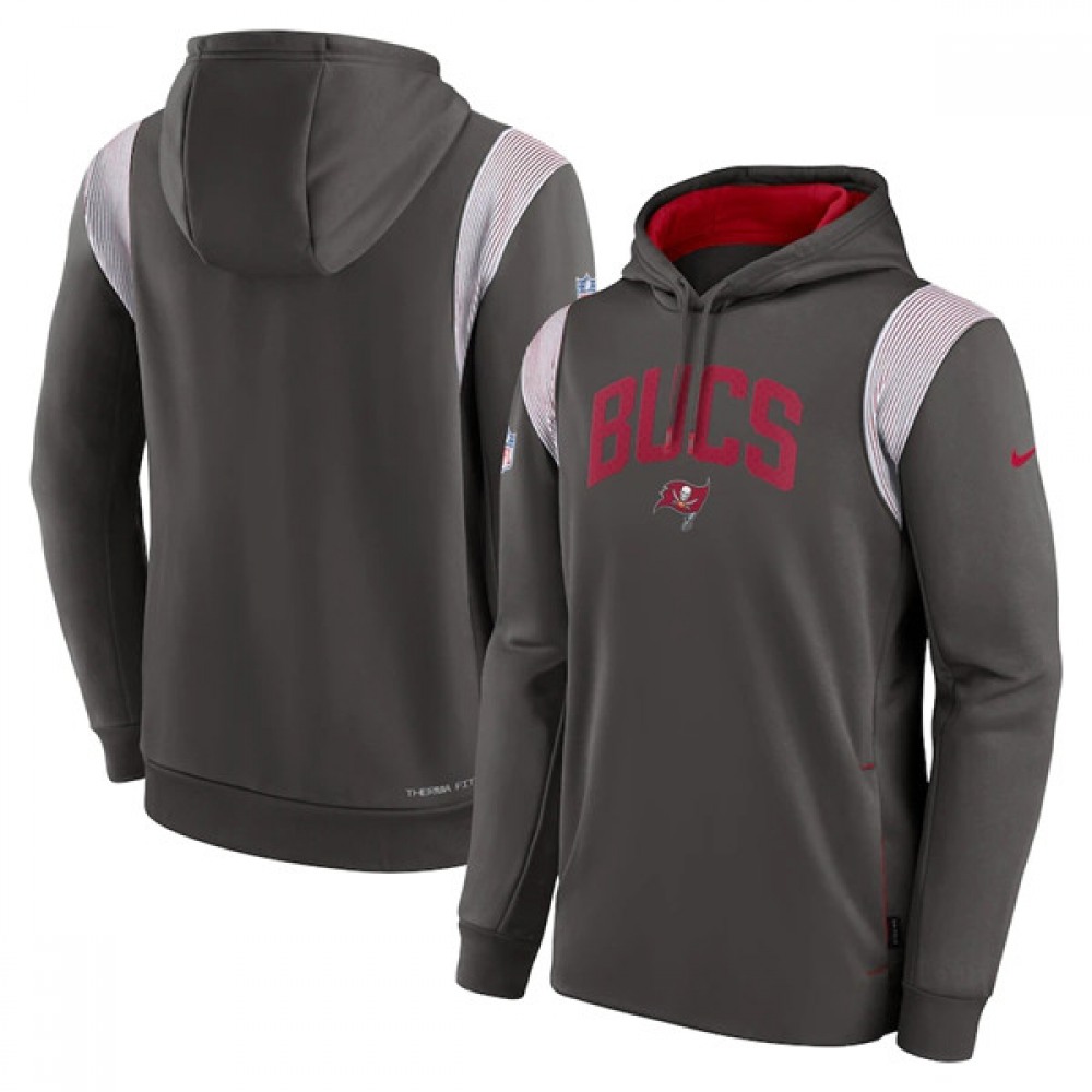 Men's Tampa Bay Buccaneers Pewter Sideline Stack Performance Pullover Hoodie 002 1