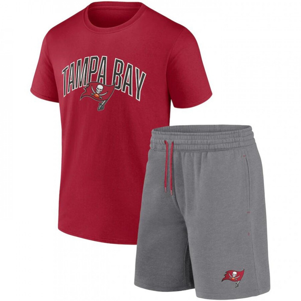 Men's Tampa Bay Buccaneers Red/Heather Gray Arch T-Shirt & Shorts Combo Set 1