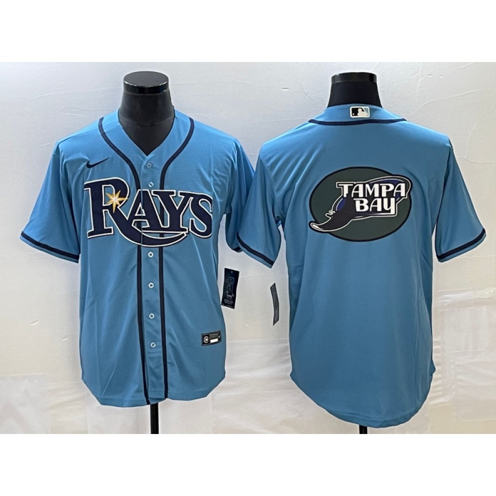 Men's Tampa Bay Rays Light Blue Team Big Logo Cool Base Stitched Baseball Jersey 1