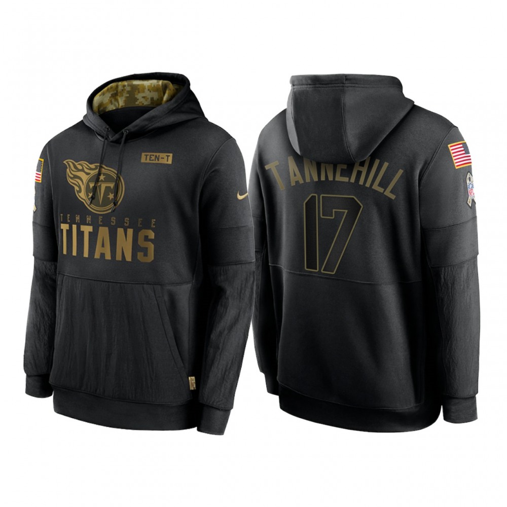 Men's Tennessee Titans #17 Ryan Tannehill 2020 Black Salute to Service Sideline Performance Pullover Hoodie 1