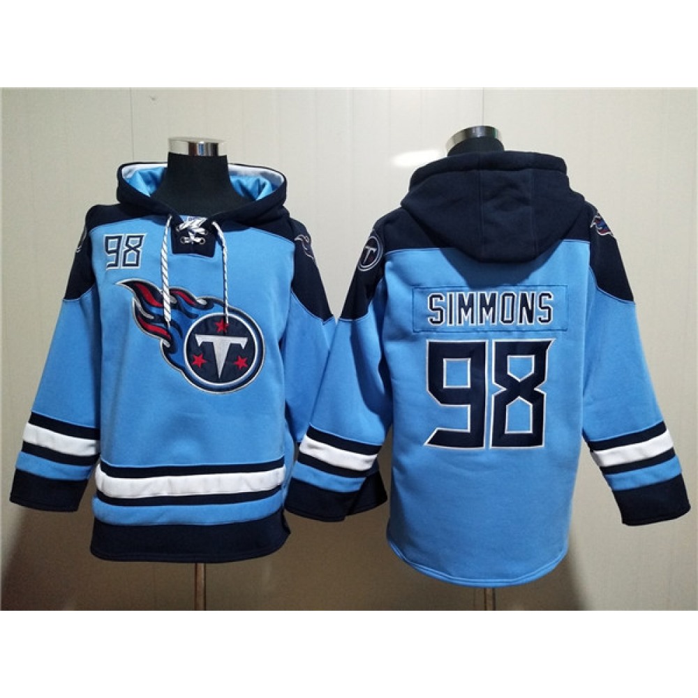 Men's Tennessee Titans #98 Jeffery Simmons Blue Lace-Up Pullover Hoodie 1
