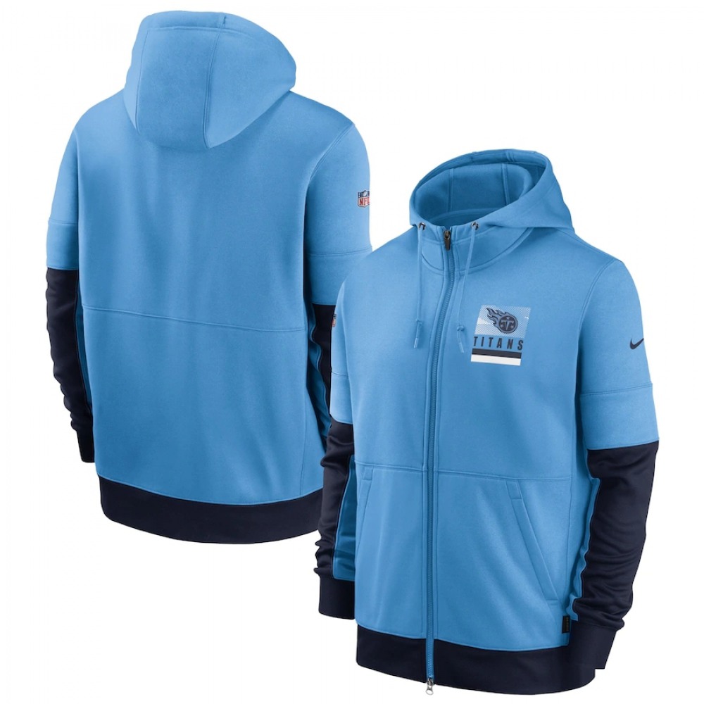 Men's Tennessee Titans Light Blue Sideline Impact Lockup Performance Full-Zip Hoodie 1