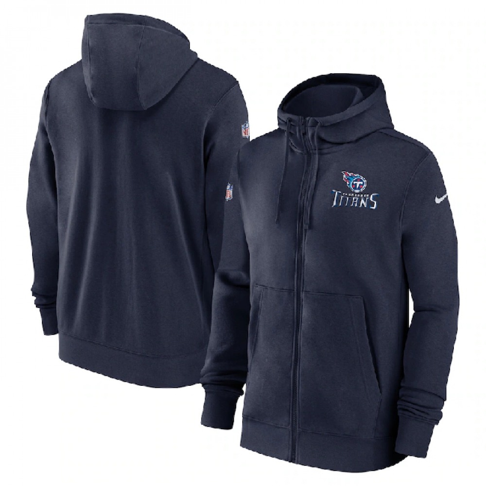Men's Tennessee Titans Navy Sideline Club Performance Full-Zip Hoodie 1