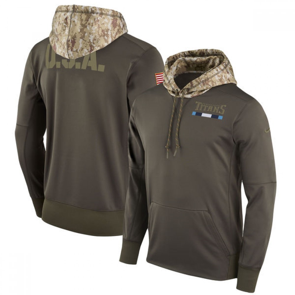 Men's Tennessee Titans Olive Salute to Service Sideline Therma Pullover Hoodie 1