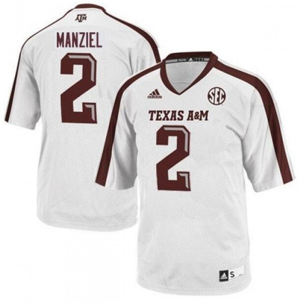 Men's Texas A&M Aggies Lions #2 Johnny Manziel White Stitched Football Jersey 1