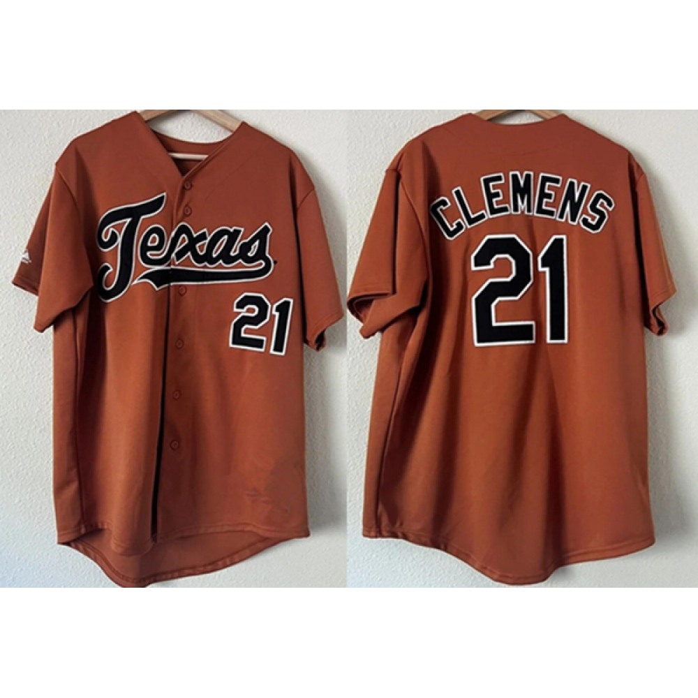Men's Texas Longhorns #21 Roger Clemens Orange Stitched Jersey 1