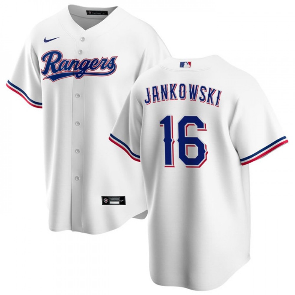 Men's Texas Rangers #16 Travis Jankowski White Cool Base Stitched Baseball Jersey 1