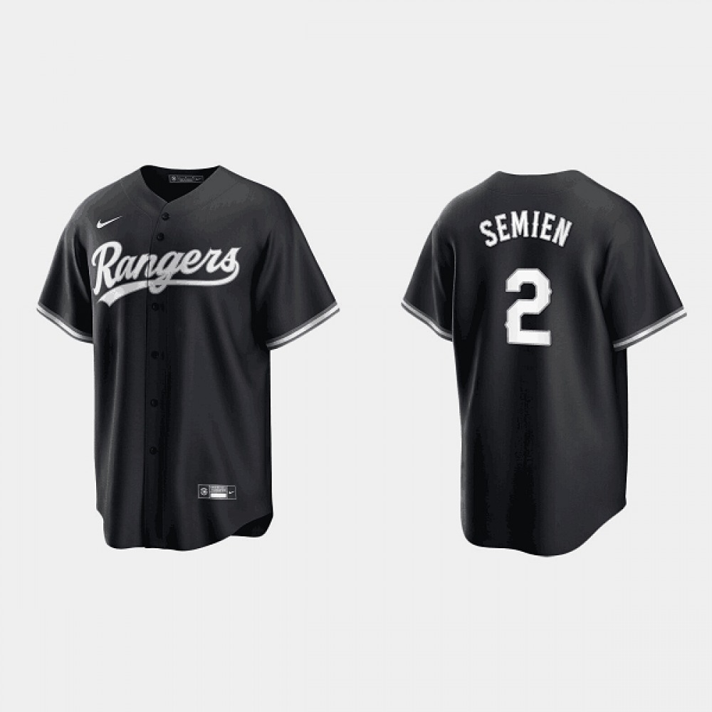 Men's Texas Rangers #2 Marcus Semien Black Cool Base Stitched Baseball Jersey 1