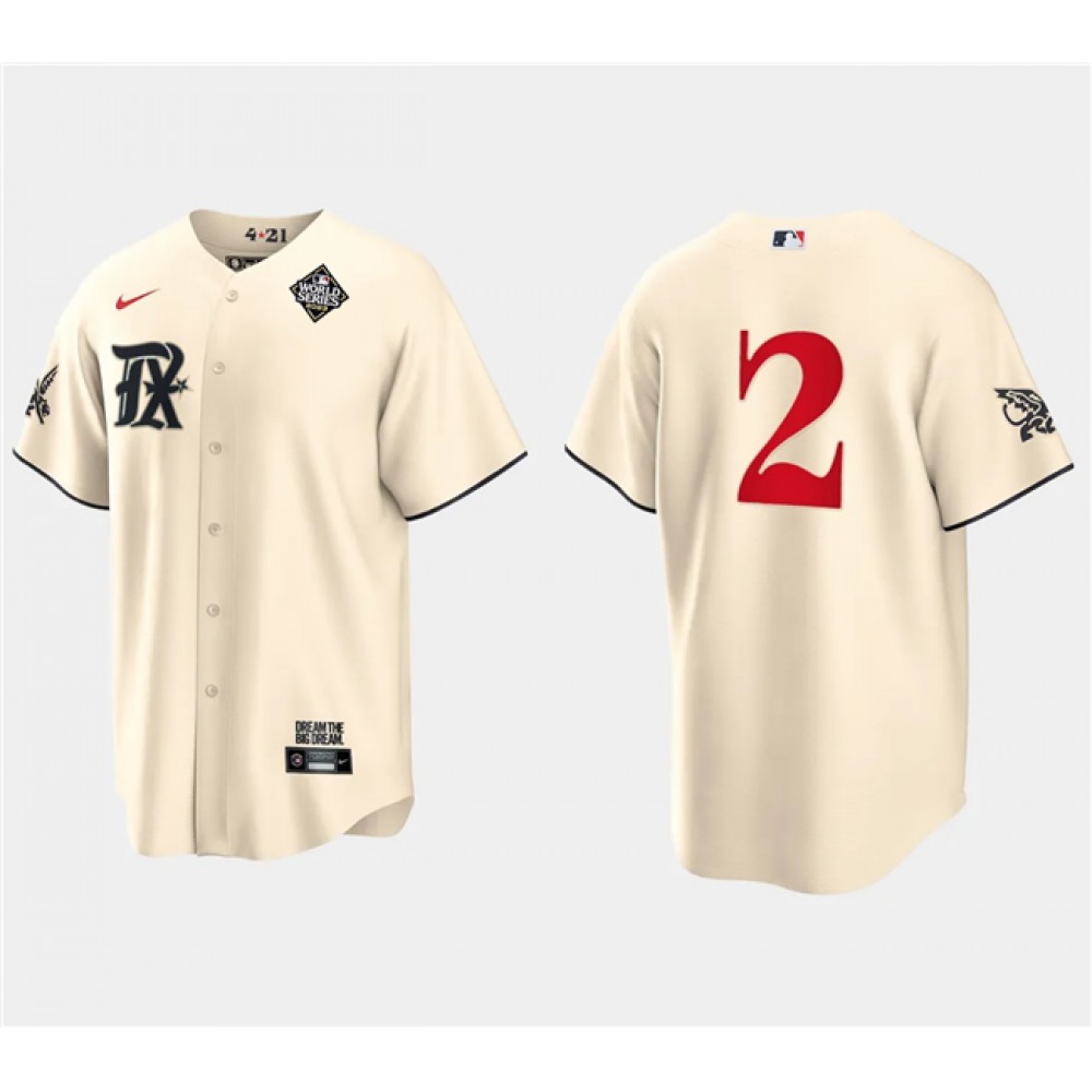 Men's Texas Rangers #2 Marcus Semien Cream 2023 World Series City Connect Stitched Baseball Jersey 1