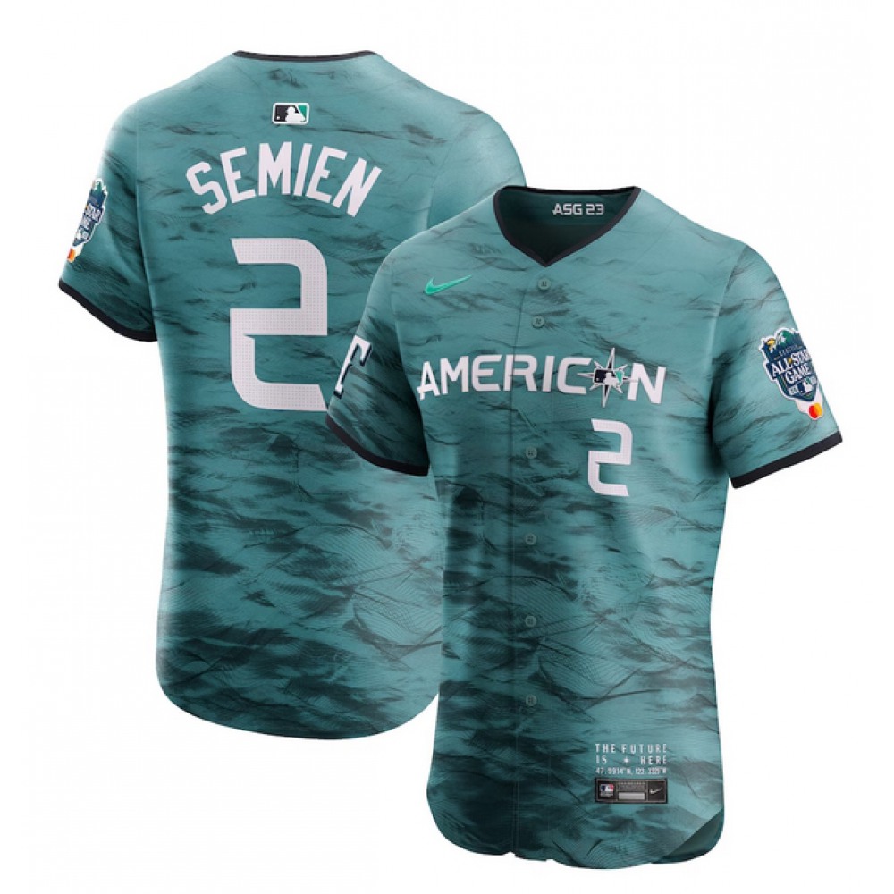 Men's Texas Rangers #2 Marcus Semien Teal 2023 All-star Flex Base Stitched Baseball Jersey 1