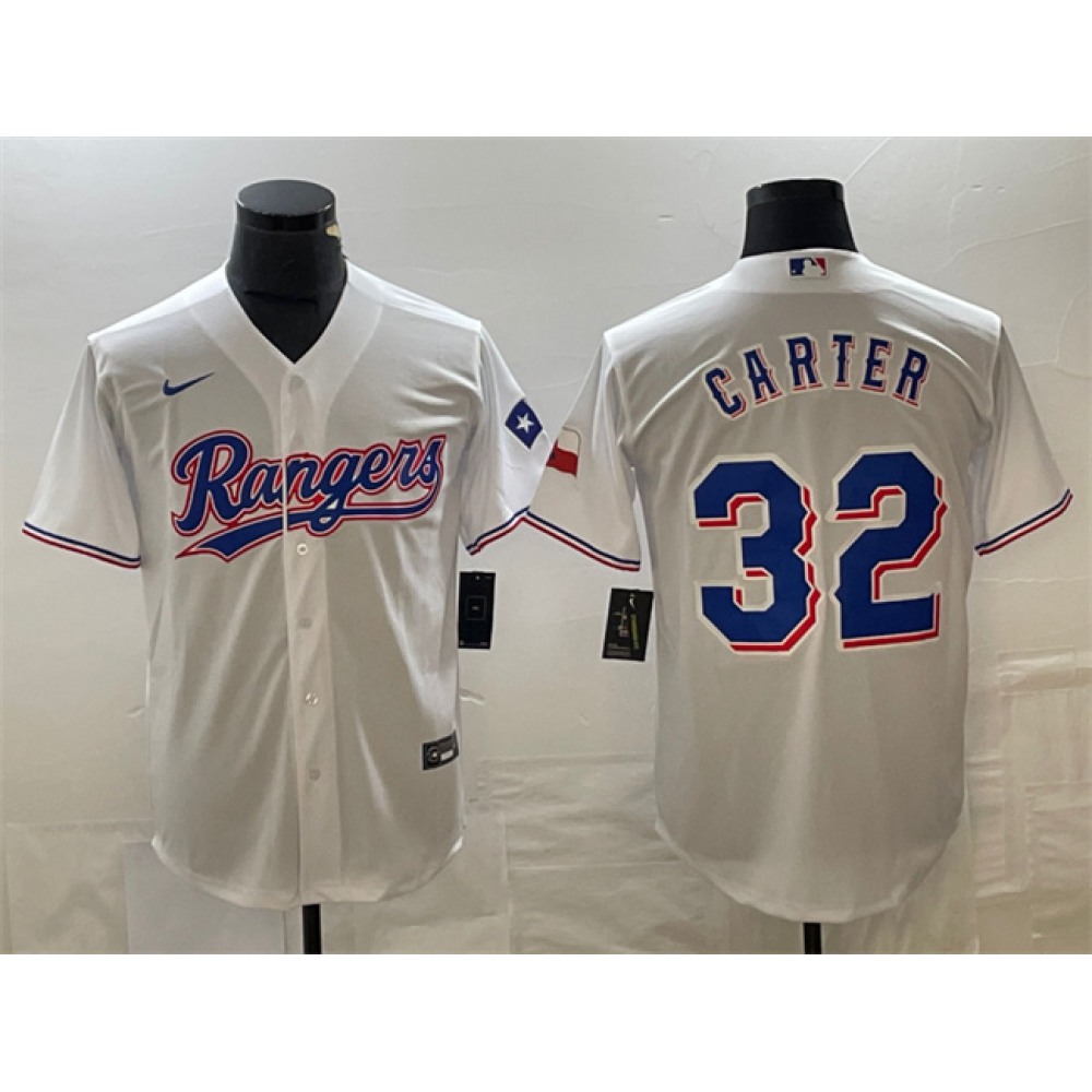 Men's Texas Rangers #32 Evan Carter White With Patch Cool Base Stitched Baseball Jersey 1