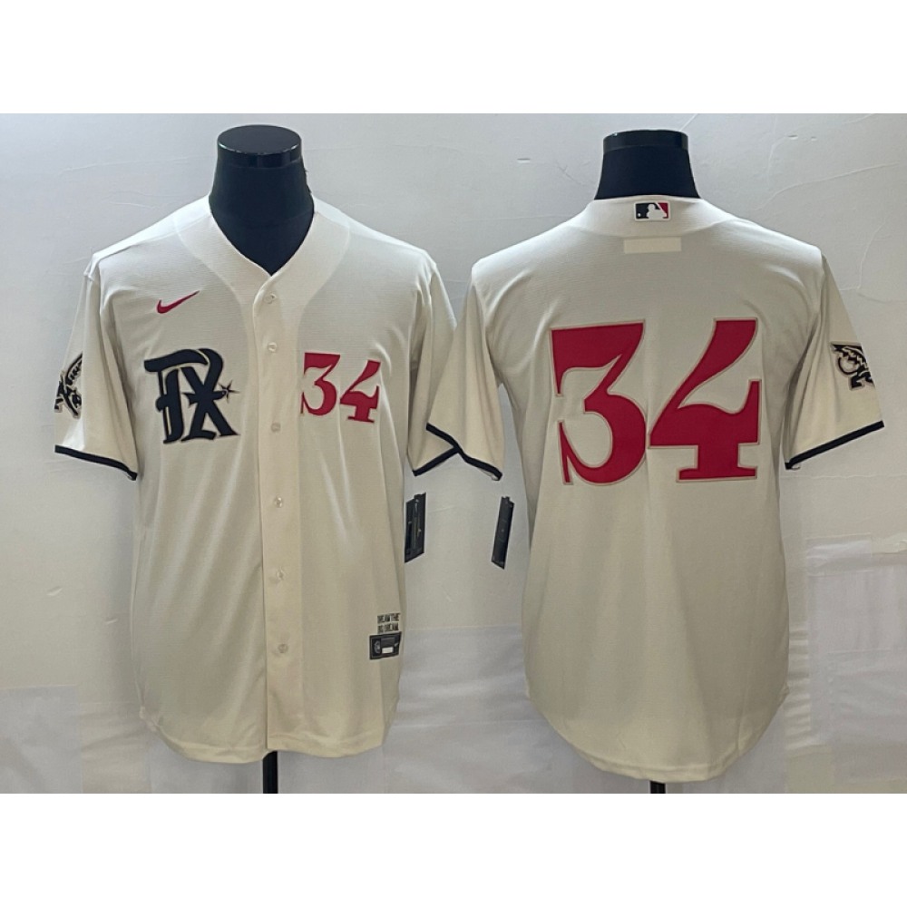 Men's Texas Rangers #34 Nolan Ryan Cream 2023 City Connect With Patch Stitched Baseball Jersey 1