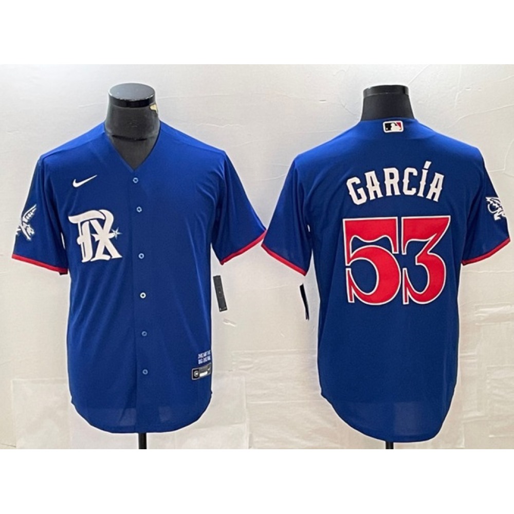 Men's Texas Rangers #53 Adolis Garcia Royal City Connect Stitched Baseball Jersey 1