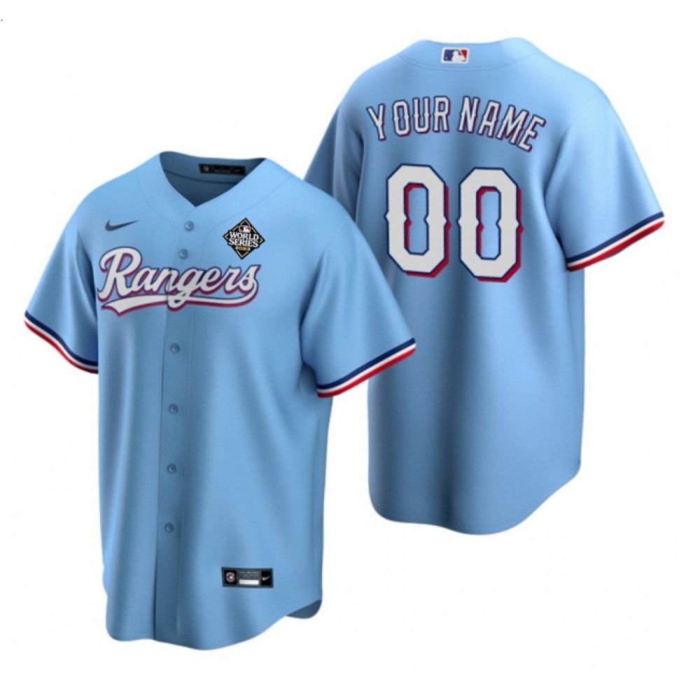 Men's Texas Rangers ACTIVE Player Custom Blue 2023 World Series Stitched Baseball Jersey 1
