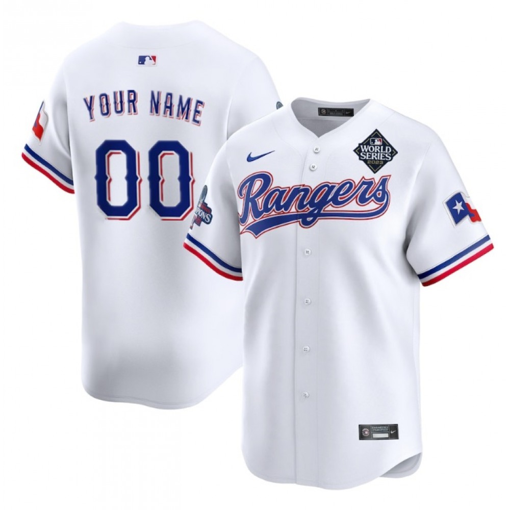 Men's Texas Rangers ACTIVE Player Custom White 2023 World Series Patch And Champions Patch Stitched Baseball Jersey 1