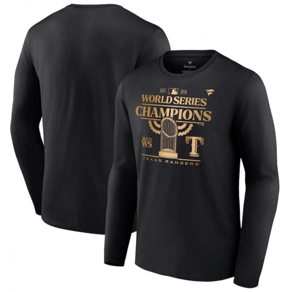 Men's Texas Rangers Black 2023 World Series Champions Parade Long Sleeve T-Shirt 1