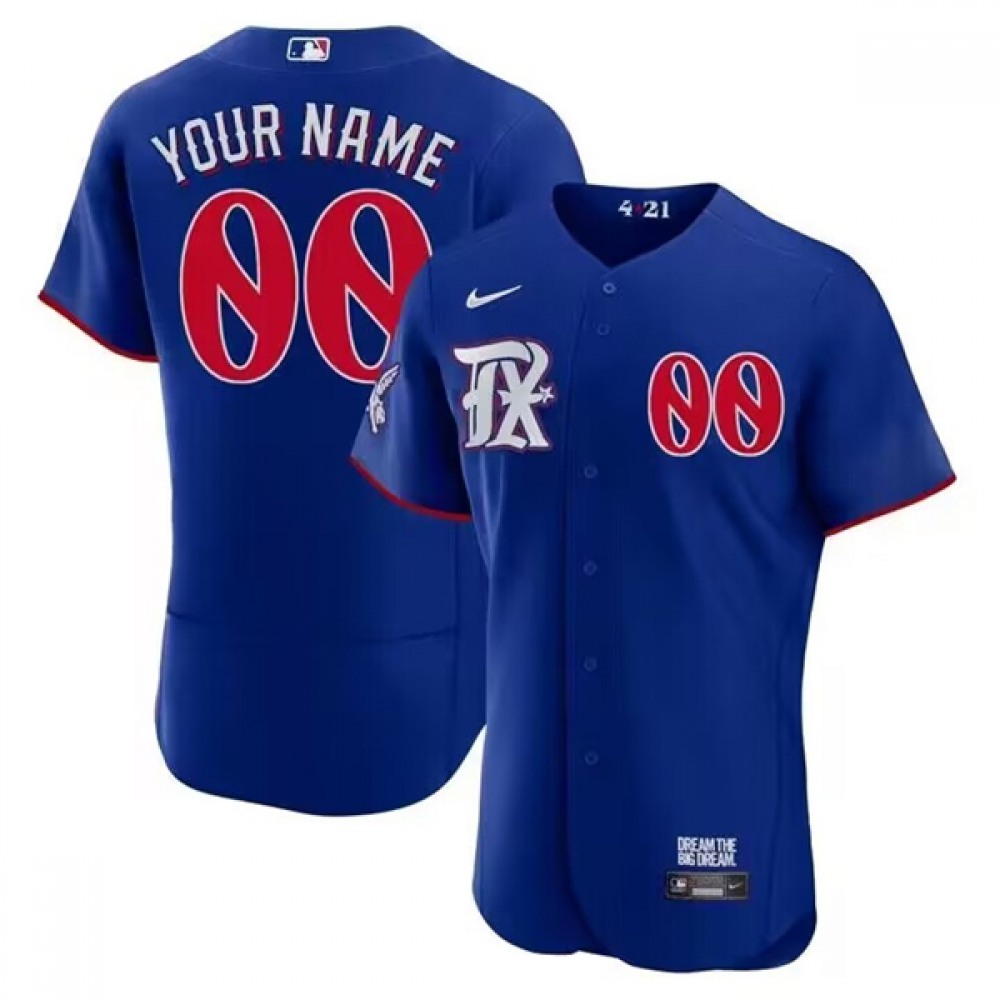 Men's Texas Rangers Customized Royal 2023 City Connect Flex Base Stitched Baseball Jersey 1