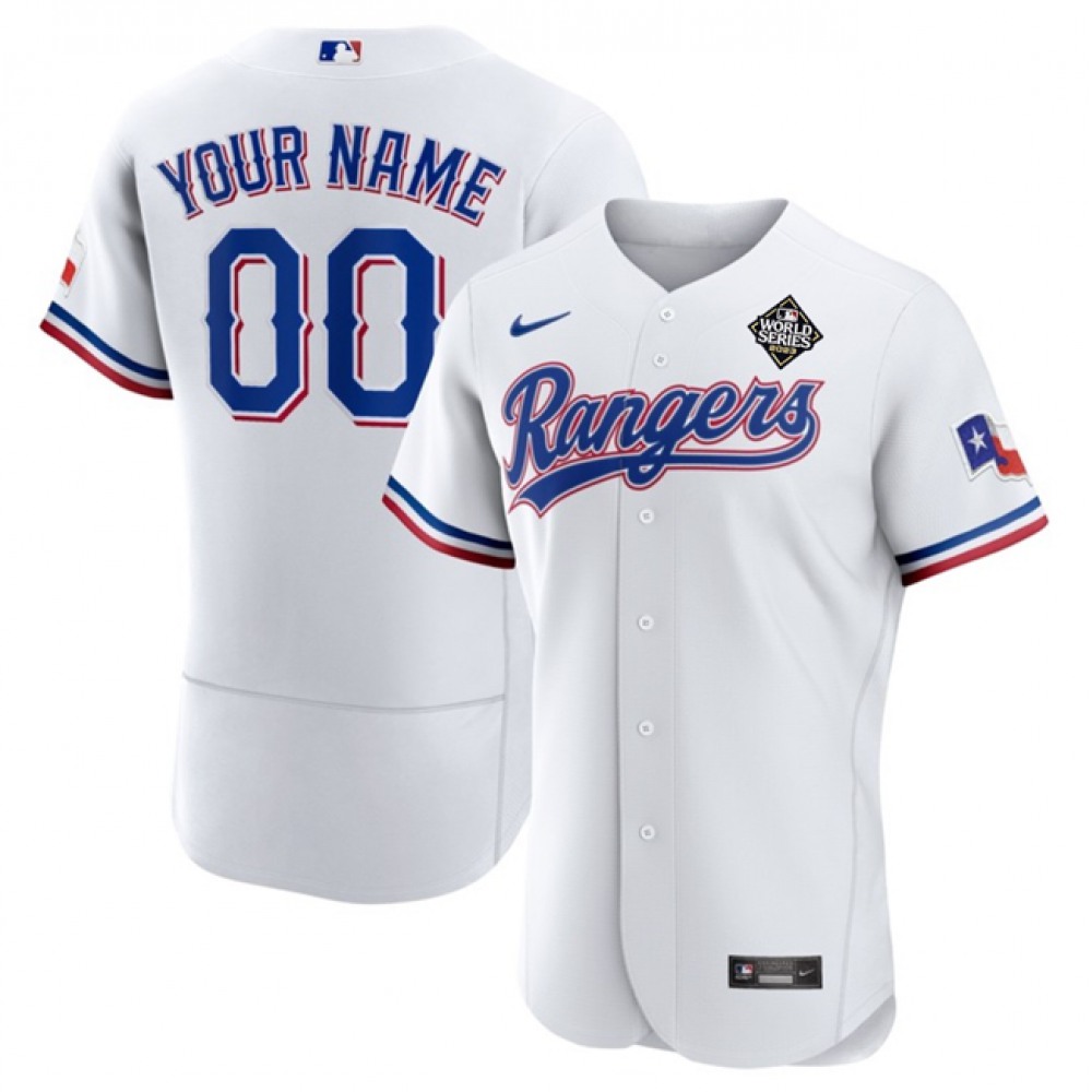 Men's Texas Rangers Customized White 2023 World Series City Connect Flex Base Stitched Baseball Jersey 1