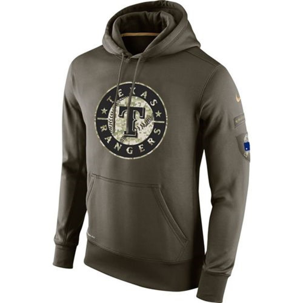 Men's Texas Rangers Olive Salute To Service KO Performance Hoodie 1