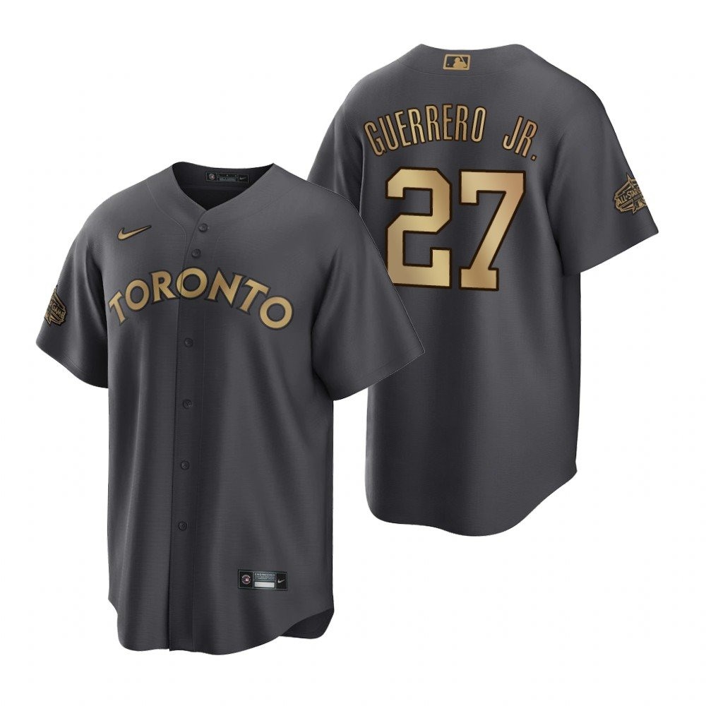 Men's Toronto Blue Jays #27 Vladimir Guerrero Jr. 2022 All-Star Charcoal Cool Base Stitched Baseball Jersey 1