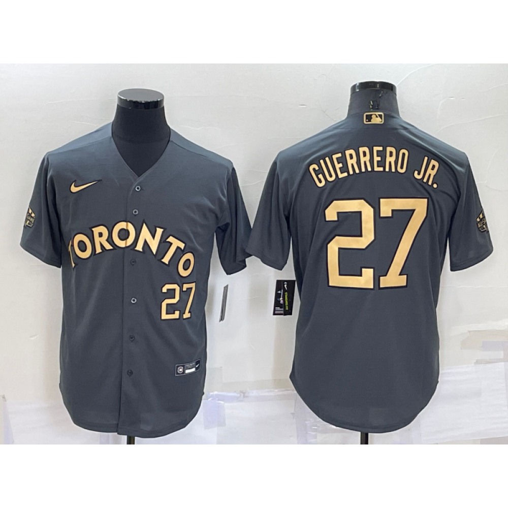 Men's Toronto Blue Jays #27 Vladimir Guerrero Jr. 2022 All-Star Charcoal Cool Base Stitched Baseball Jersey 1