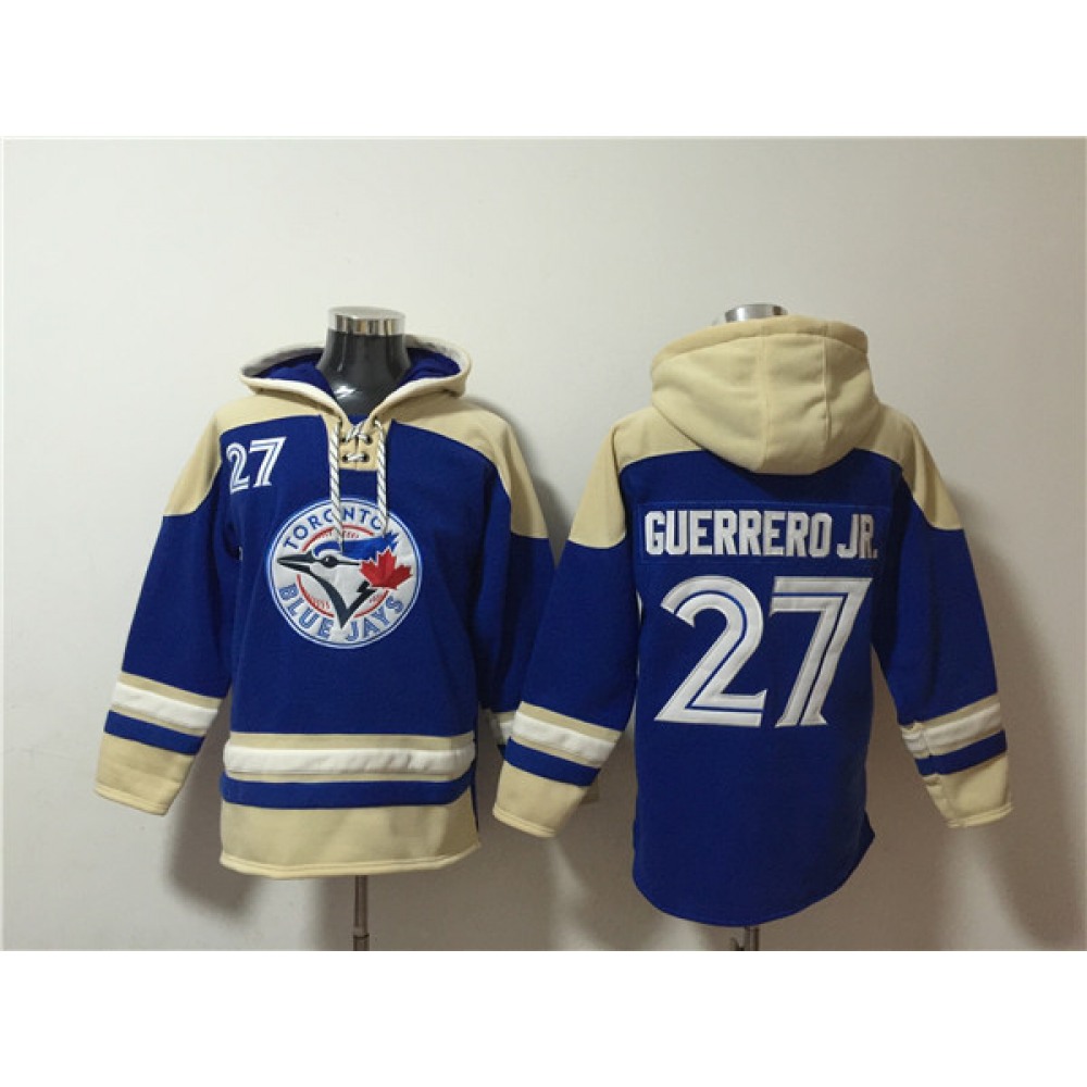 Men's Toronto Blue Jays #27 Vladimir Guerrero Jr. Royal Ageless Must-Have Lace-Up Pullover Hoodie 1