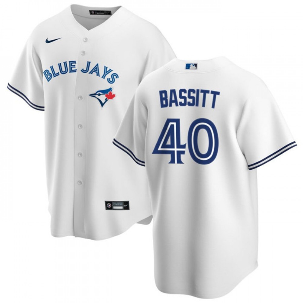 Men's Toronto Blue Jays #40 Chris Bassitt White Cool Base Stitched Jersey 1
