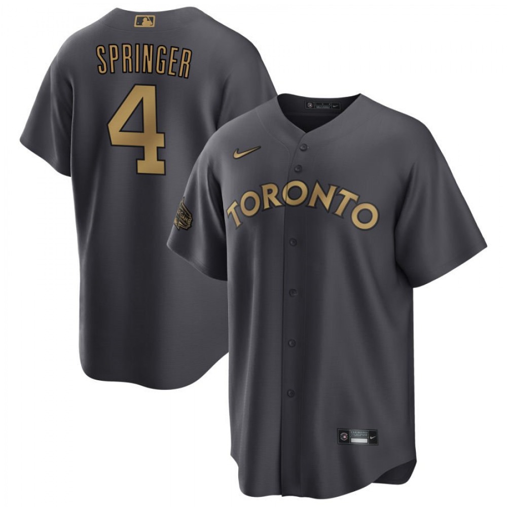 Men's Toronto Blue Jays #4 George Springer 2022 All-Star Charcoal Cool Base Stitched Baseball Jersey 1