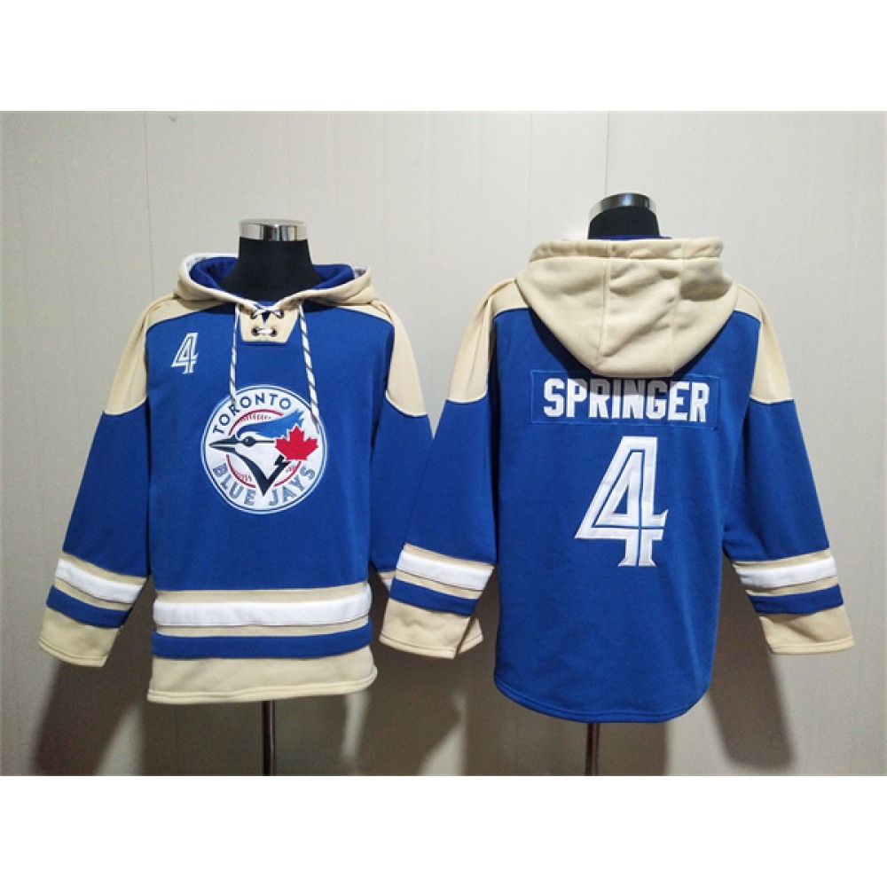 Men's Toronto Blue Jays #4 George Springer Royal Ageless Must-Have Lace-Up Pullover Hoodie 1