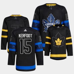 Men's Toronto Maple Leafs #15 Alexander Kerfoot 2022 Black Premier Reversible Stitched Jersey