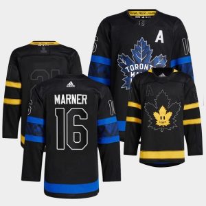 Men's Toronto Maple Leafs Black #16 Marner Alternate Premier Reversible Stitched Jersey