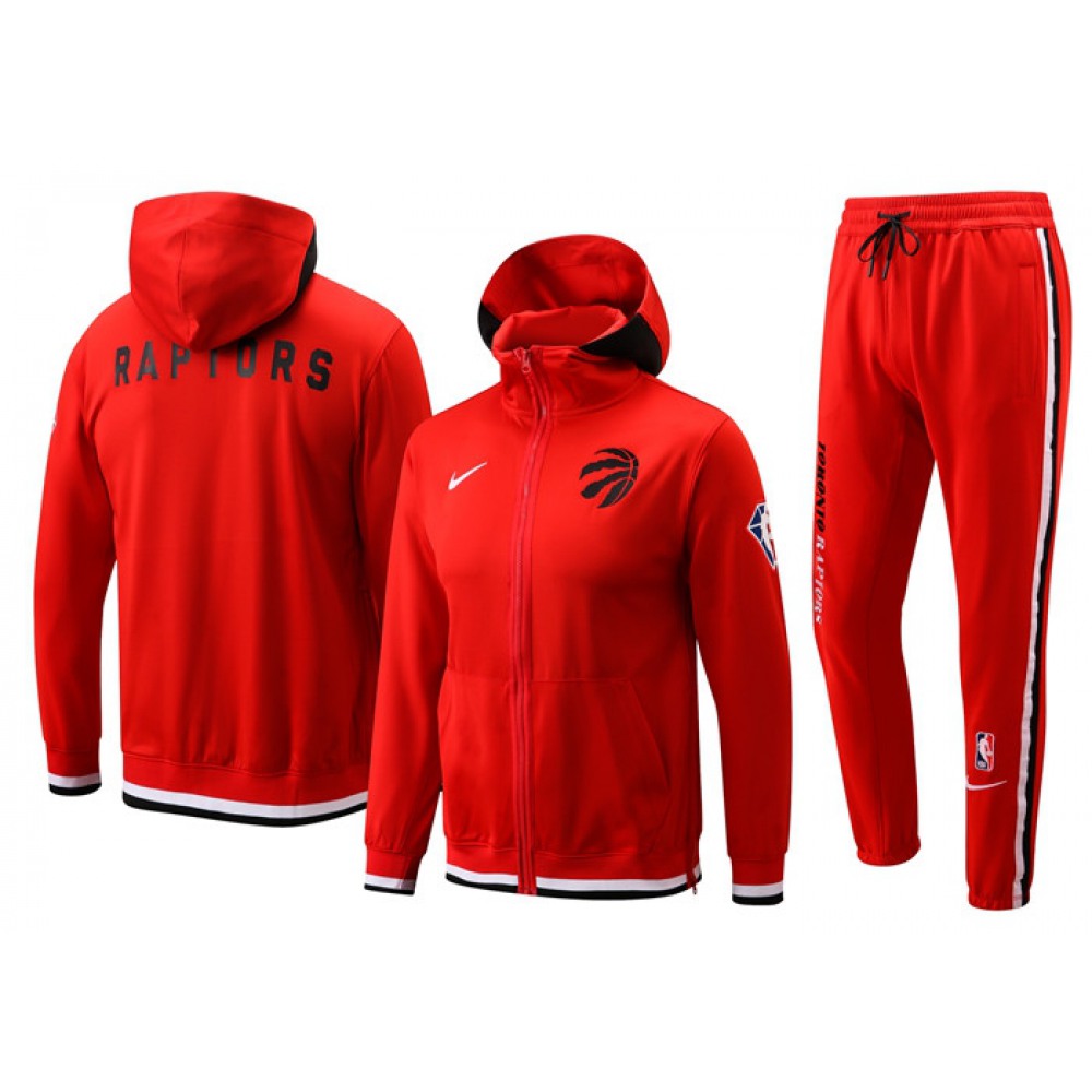 Men's Toronto Raptors 75th Anniversary Red Performance Showtime Full-Zip Hoodie Jacket And Pants Suit 1