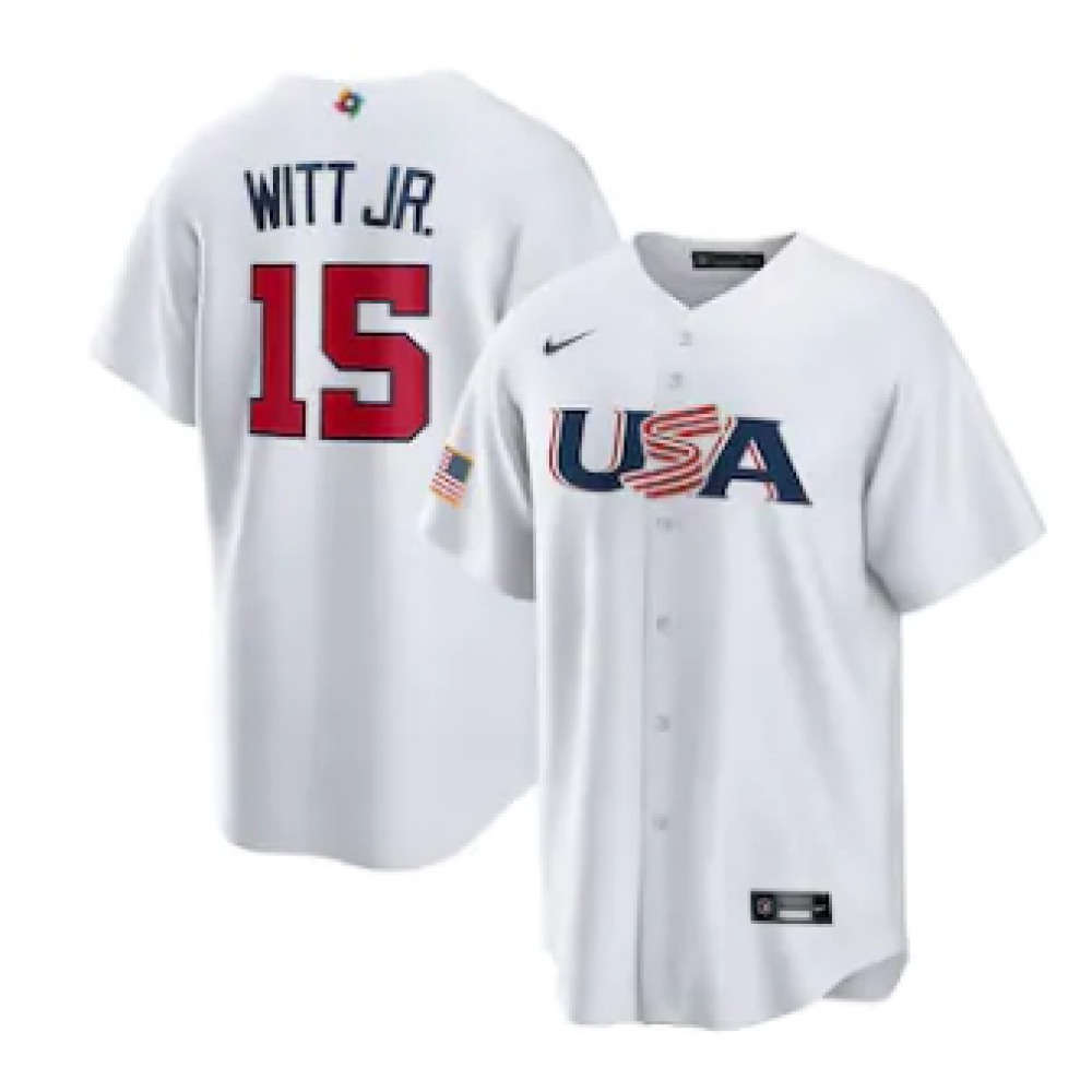 Men's USA Baseball #15 Bobby Witt Jr. 2023 White World Baseball Classic Stitched Jersey 1