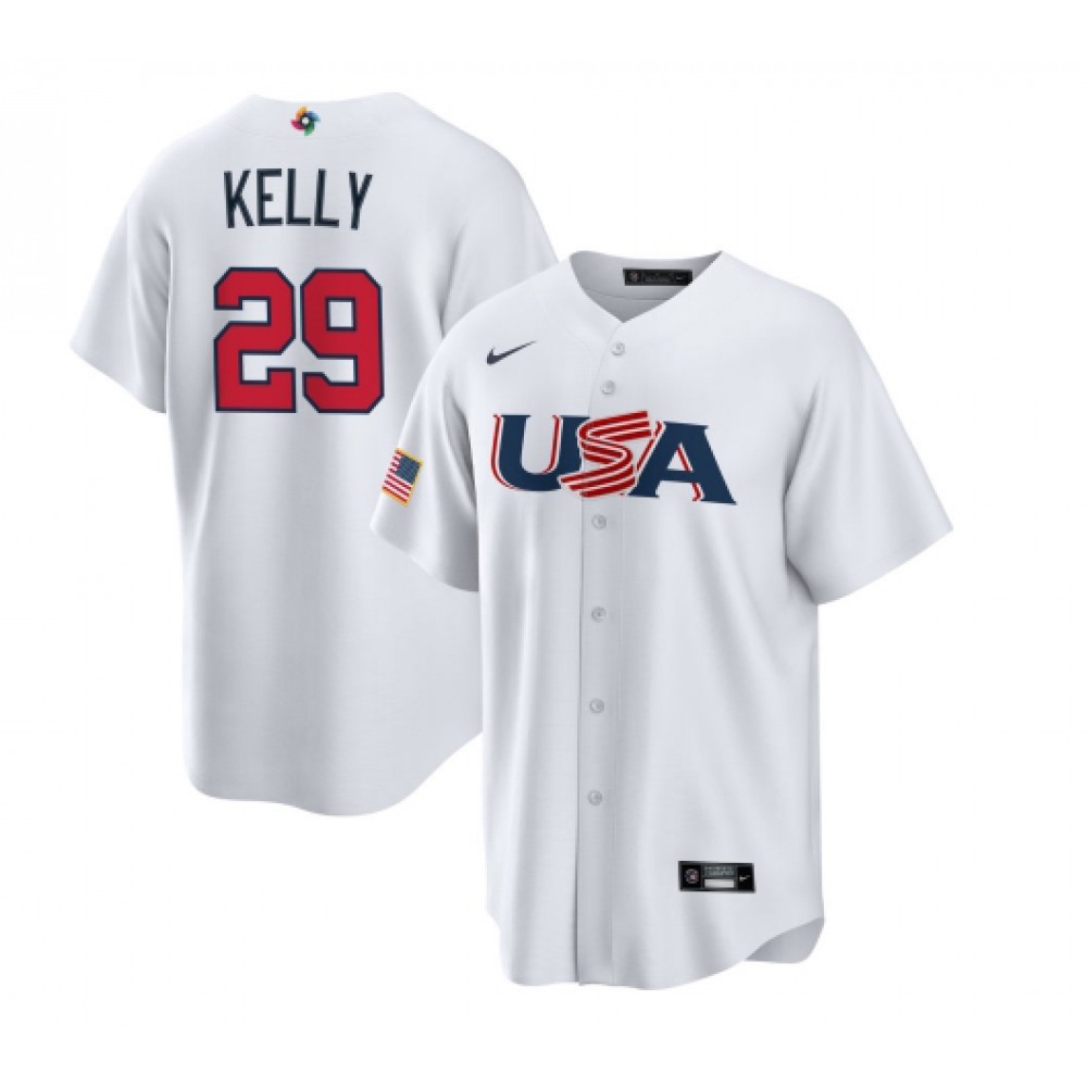 Men's USA Baseball #29 Joe Kelly 2023 White World Baseball Classic Stitched Jersey 1