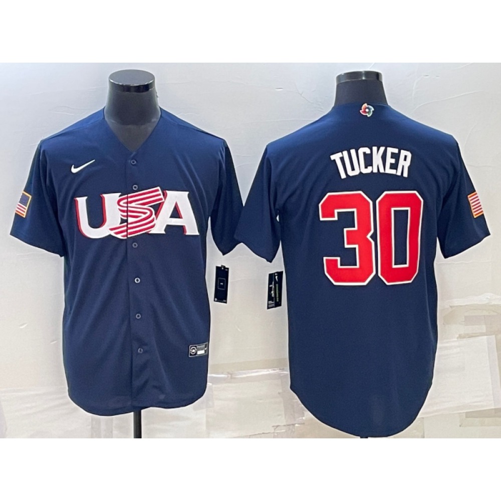 Men's USA Baseball #30 Kyle Tucker 2023 Navy World Baseball Classic Stitched Jersey 1