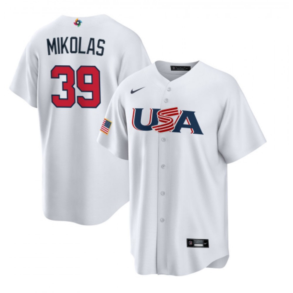 Men's USA Baseball #39 Miles Mikolas 2023 White World Baseball Classic Stitched Jersey 1