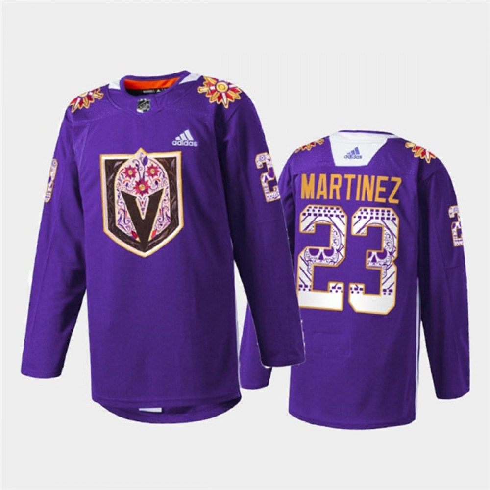 Men's Vegas Golden Knights #23 Alec Martinez Purple Hispanic Heritage Warmup Stitched Jersey 1