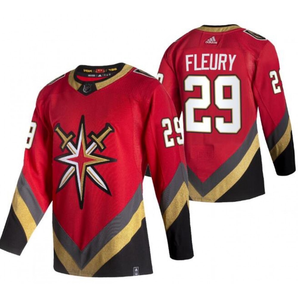 Men's Vegas Golden Knights #29 Marc-Andre Fleury 2021 Reverse Retro Red Stitched NHL Jersey 1