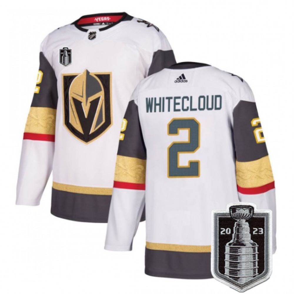 Men's Vegas Golden Knights #2 Zach Whitecloud White 2023 Stanley Cup Final Stitched Jersey 1