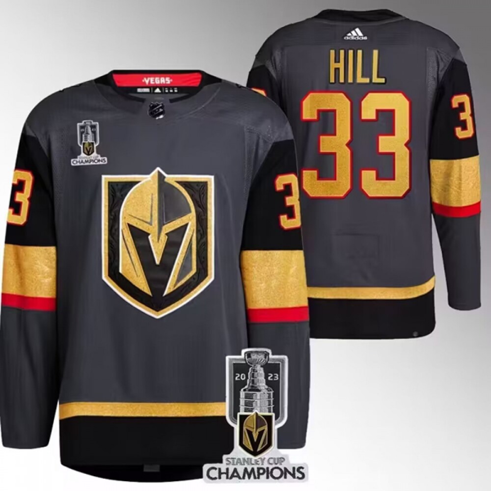 Men's Vegas Golden Knights #33 Adin Hill Grey 2023 Stanley Cup Champions Stitched Jersey 1